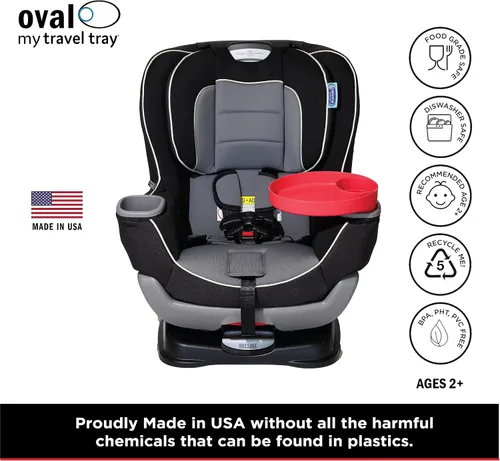Vista 2 de Travel Tray Oval fabricado en Estados Unidos amplía tu portavasos actual para sostener tu taza más una bandeja para aperitivos, juguetes
