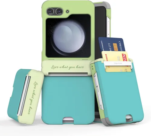 Vista 27 de para Galaxy Z Flip 5 Funda con 2 ranuras para tarjetas, funda rígida delgada y resistente con protección de bisagra, funda completa con protección