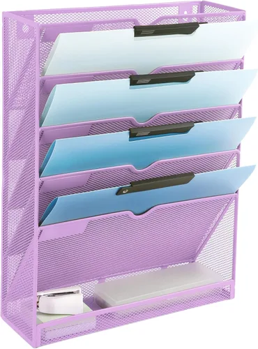 Vista 15 de EASEPRES Organizador de archivos de malla de 3 bolsillos para colgar en la pared, carpeta de papel para correo montada en la pared, organizador