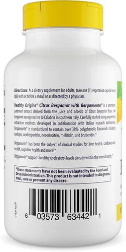 Vista 2 de Healthy Origins Bergamota Cítrica Bergamonte 500 mg, 120 Cápsulas Vegetales