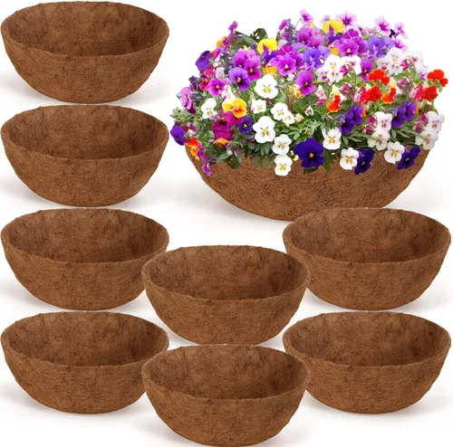 Vista 8 de Gerrii 8 forros de coco de 16 pulgadas para cestas colgantes, revestimientos de coco para maceteros redondos naturales de coco y coco, cesta
