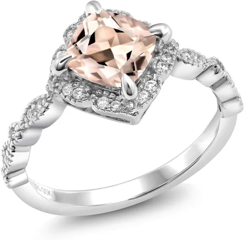 Vista 45 de Gem Stone King Anillo de compromiso solitario de moissanita blanca con piedra natal de corte cojín de 0.276 in para mujer, plata de ley 925