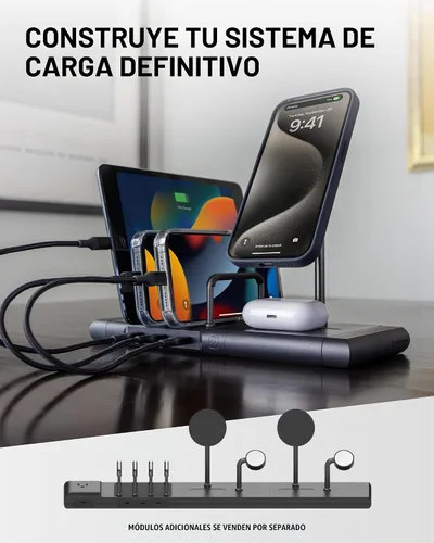 Vista 6 de Scosche BaseLynx 2.0 Estación de carga múltiple con soporte de cargador inalámbrico magnético Qi2 de 15 W, almohadilla de carga de 5 W para AirPods