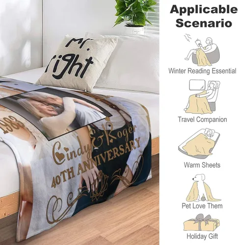 Vista 4 de Manta de aniversario de boda personalizada, regalos para él, esposa, marido, manta de fotos personalizada con nombre y fecha, regalo de matrimonio