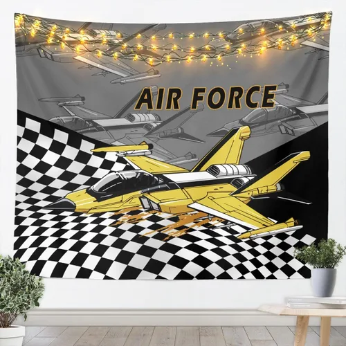 Vista 13 de Manfei Tapiz de pared de aviones para niños, diseño de bandera estadounidense, decoración de habitación de niños, niñas y adultos, decoración