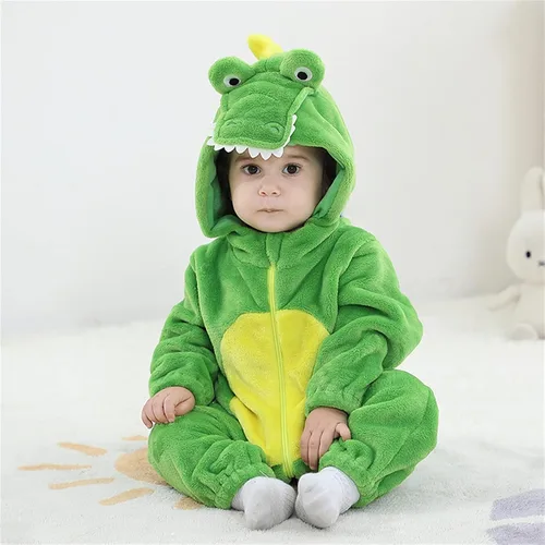 Vista 6 de Mameluco unisex de franela para bebé, disfraz de animal con capucha de dibujos animados