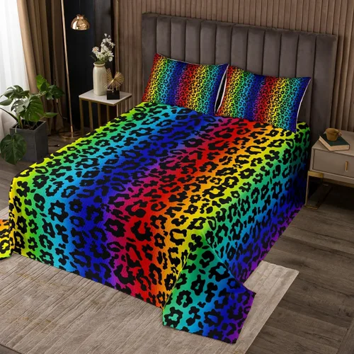 Vista 22 de Juego de colcha con lazo para niños, tamaño individual, diseño de cebra y leopardo con purpurina, decoración de habitación para niñas y mujeres
