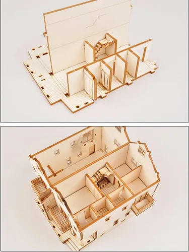 Vista 8 de [YOUNGMODELER] Kits de modelo de montaje de madera de escritorio (casa dúplex)