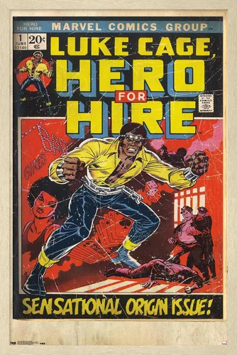 Vista 7 de Trends International Marvel Comics Luke Cage - Hero for Hire Cover #1 Wall Poster, 22.4L x 14.7W, Barnwood Framed Version