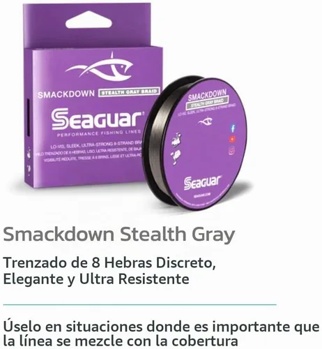Vista 2 de Seaguar Smackdown - Línea de pesca trenzada de baja visibilidad, color gris sigilo, varios tamaños
