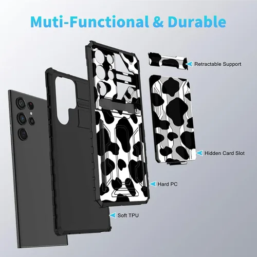 Vista 4 de Funda para Samsung S21 Ultra 5G con función atril - Funda de doble capa de policarbonato duro de TPU suave con tarjetero resistente a prueba de 380