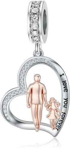 Vista 48 de PROESS Dije para padre, madre e hija, pulsera de plata de ley para pulseras, regalos de cumpleaños, día de San Valentín, para hija, madre, amante