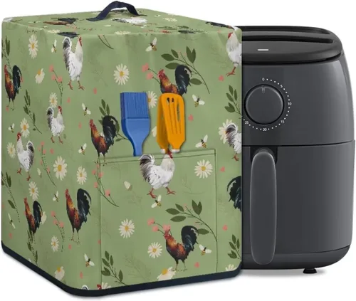 Vista 21 de Air Fryer Oven Dust Cover with Handle and Pocket, Easy Cleaning Electric Appliance Cover, Brown Flower Flor marrón (Brown Flower)