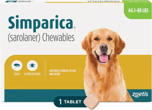 Vista 9 de Simparica (sarolaner) Masticables para perros, 120 mg/tab, 88.1-132 libras (marrón), 6 tabletas