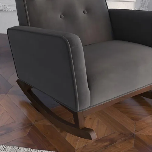 Vista 5 de Pemberly Row Mecedora tapizada de microfibra con respaldo apretado en gris oscuro