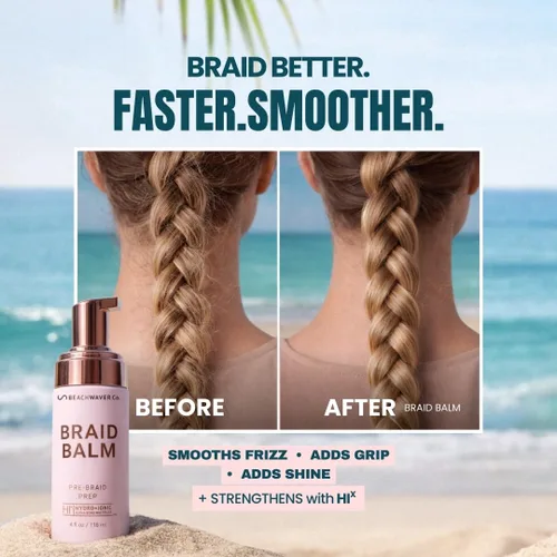 Vista 3 de The Beachwaver Co. Bálsamo para Trenzas Preparación Pre-Trenza - Tamaño Completo (4 Fl Oz) Espuma Imprimadora Domadora de Frizz Fortalece