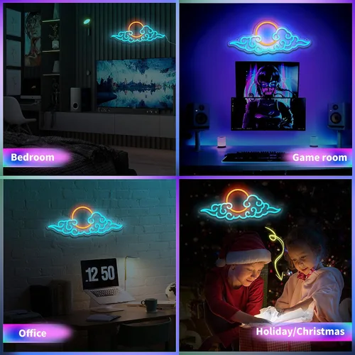 Vista 7 de Letrero de neón de anime, letreros de neón LED de nube para decoración de pared, letrero de neón para juegos para adolescentes y niños, decoración