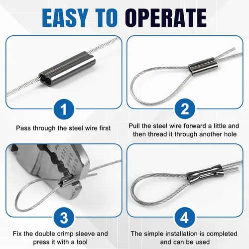Vista 4 de SILANON Fishing Crimp Sleeves Kit, Double Barrel Fishing Line Crimp Sleeves Brass Copper Crimping Loop Sleeves Tube Connector Wire Leader Rigging