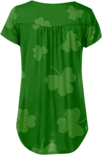 Vista 4 de Camisetas de talla grande para mujer, con botones, estampado gráfico, manga corta, cuello en V, ropa de verano
