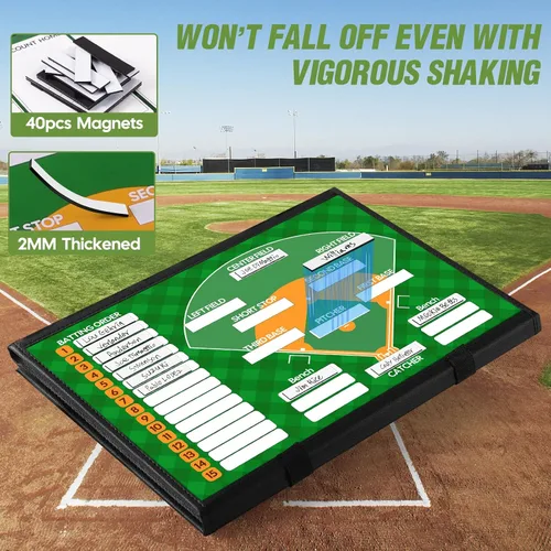 Vista 6 de Tablero magnético de alineación de béisbol, plegable profesional de sóftbol y béisbol para dugout, portapapeles de béisbol para entrenadores con 40