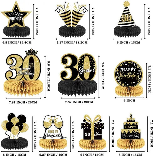 Vista 2 de 10 piezas de decoración de cumpleaños número 30 para niñas y niños, centros de mesa de cumpleaños 30 para mesas, centros de mesa de feliz cumpleaños