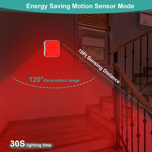 Vista 7 de Luces nocturnas rojas con sensor de movimiento, luz nocturna recargable que funciona con pilas, luces nocturnas rojas magnéticas adhesivas