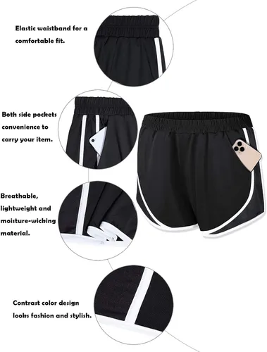 Vista 3 de Fulbelle - Pantalones cortos deportivos de doble capa para mujer, elásticos, con bolsillos