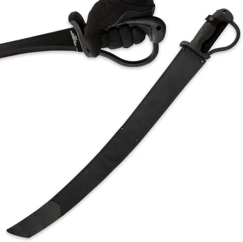 Vista 3 de Combat Commander - Espada de sable y vaina de nailon, hoja de acero al carbono 1065, borde Tú, acabado de revestimiento duro negro, ABS y mango