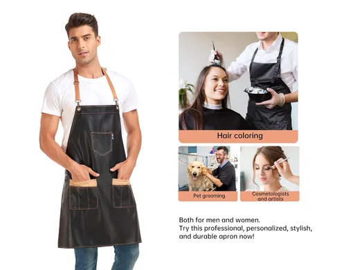 Vista 5 de PERFEHAIR Delantal de peluquero duradero para estilistas – impermeable y suave, con 3 bolsillos útiles – perfecto para salón, cosmetología y aseo