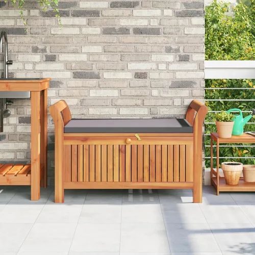 Vista 4 de vidaXL Banco de almacenamiento para patio con cojín de 35.8 pulgadas, madera maciza de acacia Gris