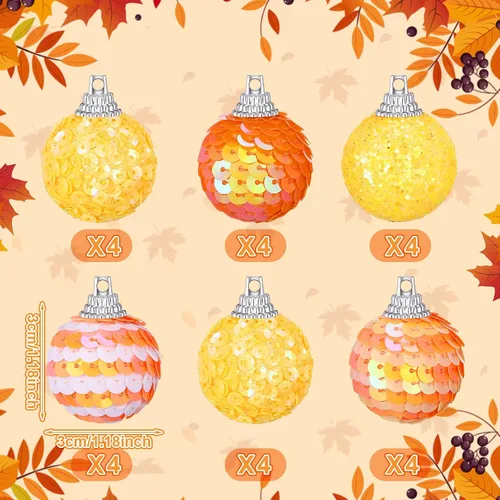 Vista 4 de Sotiff 24 piezas de adornos de mini árbol de calabaza, adornos de Navidad colgantes de Navidad, bolas de espuma con purpurina, envueltas en tela