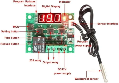 Vista 3 de HiLetgo 2 unids W1209 12 V CC controlador digital de temperatura tablero micro termostato digital -58.0-230.0 °F interruptor de módulo de control