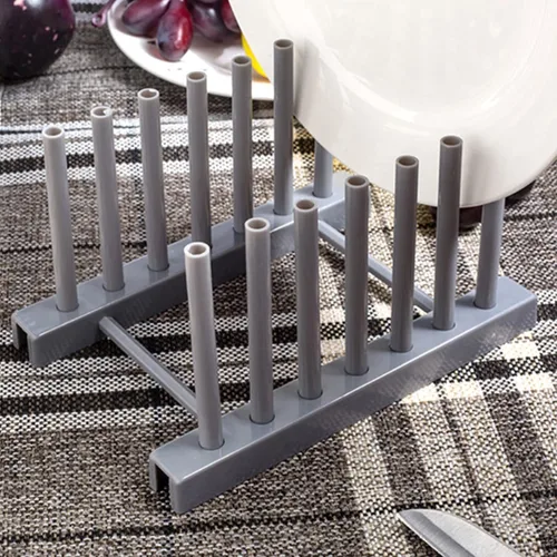 Vista 6 de Organizador de platos grises para gabinete, paquete de 4 soportes de plástico para platos que se mantienen secos para platos, cuencos, tabla