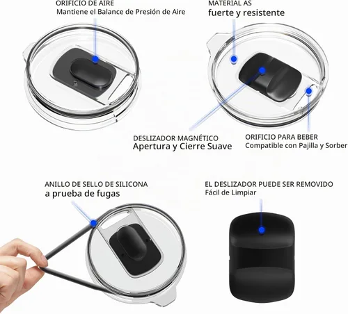 Vista 4 de Paquete de 2 tapas de repuesto para vasos YETI de 20 onzas, Lowball de 10 onzas y taza con popote de 25 onzas, cubierta de repuesto con interruptor