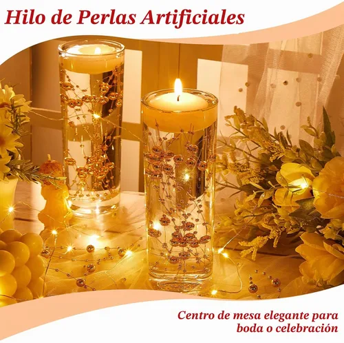 Vista 5 de Geosar 48 piezas de cadena de perlas artificiales para velas flotantes Dorado