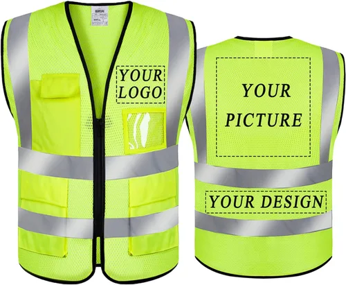Vista 41 de BeautyWill Chaleco de seguridad con logotipo personalizado, Hi Vis Clase 2, chaleco reflectante de construcción unisex con 5 bolsillos
