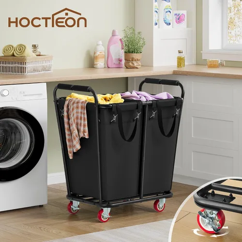Vista 2 de Hoctieon Carrito Clasificador de Lavandería de 2 Secciones, Cesta Rodante de 300L con Ruedas, Organizador de Cesta de Lavandería Industrial, Canasta