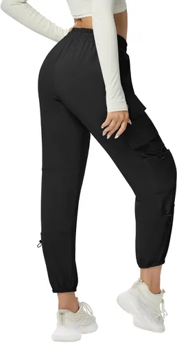 Vista 3 de Pantalones cargo de secado rápido, ligeros, tácticos, con 6 bolsillos, para mujer, cintura elástica y resistente al agua