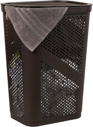 Vista 12 de Mind Reader Cesto delgado para ropa sucia con tapa, 60 L, diseño cónico para baños, armarios, plástico, juego de 2, color negro