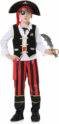 Vista 9 de Antbutler Disfraz de pirata para niños, disfraz de pirata para niños, disfraz de pirata de Halloween, disfraz de cosplay para niños de 3 a 12 años