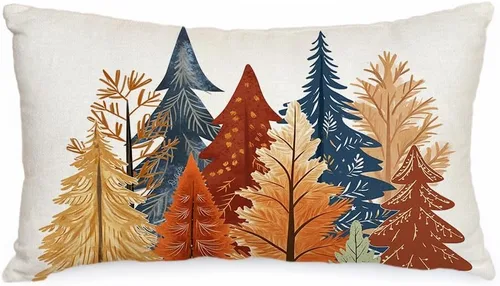 Vista 17 de AACORS Funda de almohada de Navidad de 45.7 x 45.7 cm con árbol de Navidad acuarela y estrellas, decoración festiva de granja de invierno para sofá