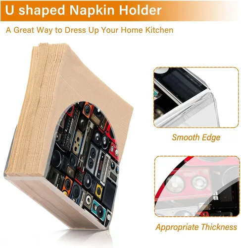 Vista 4 de Retro Boomboxes Napkin Holder for Table, Napkin Holders Acrylic for Kitchen, Upright Napkin Holder for Kitchen Dining Room Table Decor