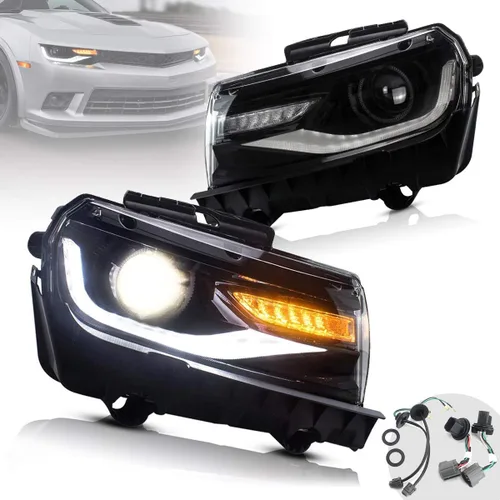 Vista 10 de VLAND Faros Compatibles con Chevy Camaro 5ª Generación 2014 2015, Lente de Doble Luz (No Incluyen Focos, Lados del Conductor y del Pasajero)
