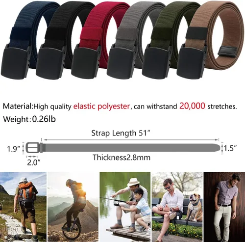 Vista 22 de LionVII Cinturones elásticos para hombre con hebilla de plástico sin metal para deportes de trabajo, fácil de recortar para adaptarse a cintura