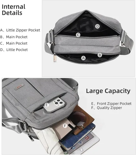 Vista 6 de KL928 Bolsa de mensajero para hombre Bolso cruzado de hombro, bolsa de viaje para hombre, bolso casual para trabajo y negocios
