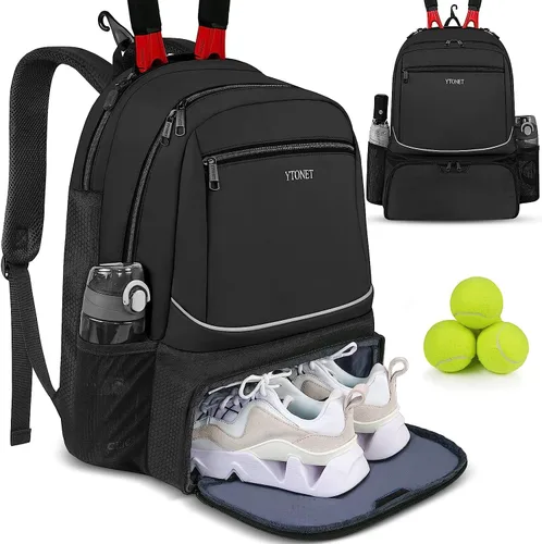 Vista 14 de Ytonet - Mochila de tenis para mujer y hombre, 2 raquetas Insulated Pocket and Ventilated Shoe Compartment, Gym Bags with Fence Hook for
