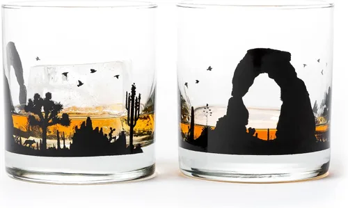 Vista 15 de Juego de vasos de whisky de paisaje de playa Black Lantern Juego de 2 vasos estilo antiguo de 11 oz Vasos de cóctel con base pesada en caja