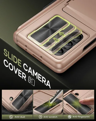 Vista 5 de Funda para Galaxy Z Fold 5 con tarjetero y protector de pantalla, soporte para bolígrafo S y cubierta de cámara deslizante y protección de bisagra