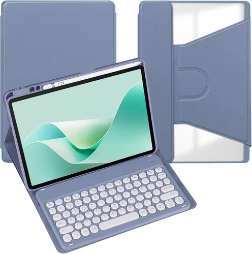Vista 38 de Funda para tableta Samsung Galaxy Tab A8 de 10.5 pulgadas, teclado redondo inalámbrico desmontable Bluetooth, cubierta trasera transparente