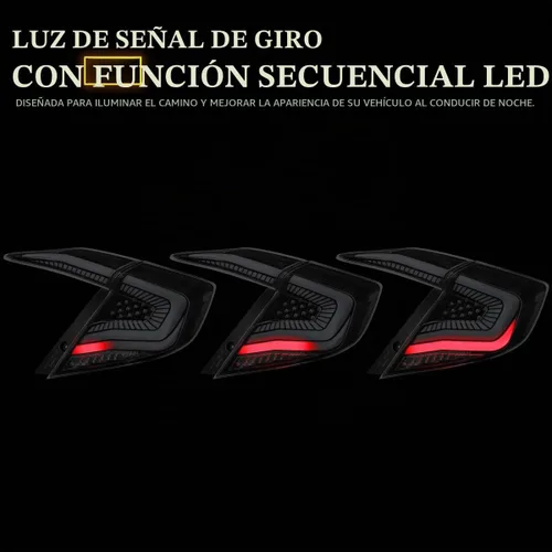 Vista 5 de SPEC-D TUNING Luces traseras negras con tiras LED blancas, señal de giro LED secuencial y animación de inicio compatible con Honda Civic 4 puertas